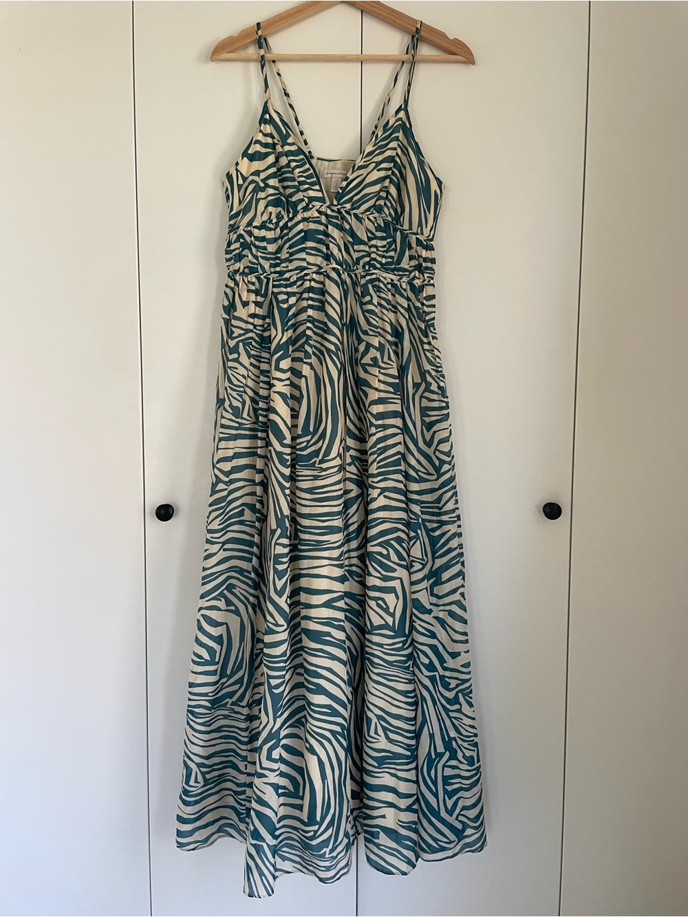 Banana Republic Rosalia Teal Zebra Silk-Cotton Maxi Dress Petite 6